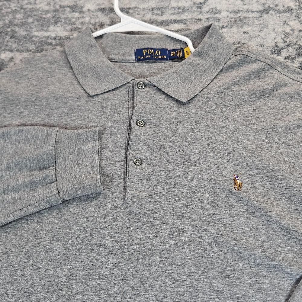 Polo Ralph Lauren Polo Shirt Mens Size 2XB Gray Long Sleeve Flesh Pony Logo